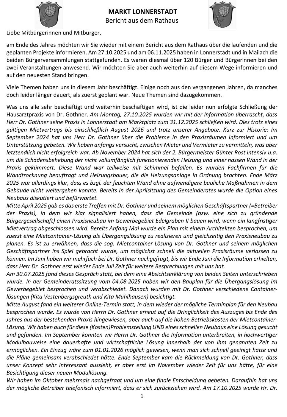 Bericht aus dem Rathaus Lonnerstadt 2025